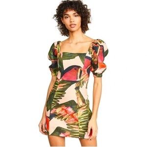 FARM Rio Colorful Puff Sleeve Mini Dress